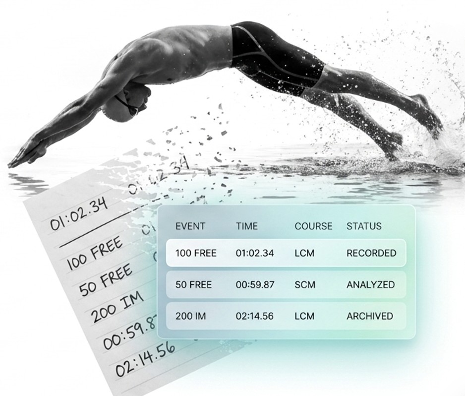 Handwritten meet times digitising into a structured swim log